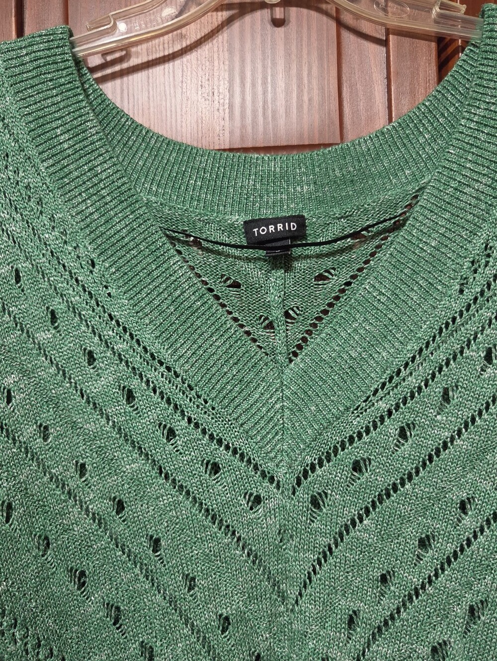 Torrid Green Dolman Sleeve Open Knit Pullover V Neck Boho Nature Sweater | 3X - Picture 2 of 8